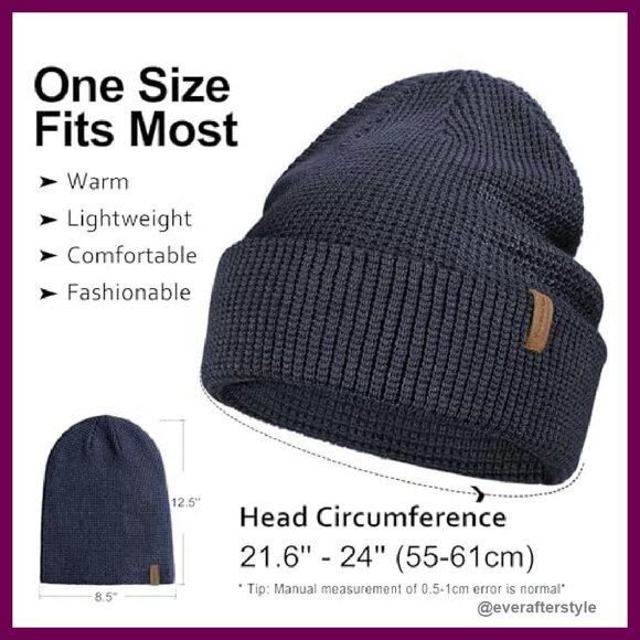 Merino Wool Blend Beanie Slouch Cuffed Knit Hat Unisex Winter Warm main image 5